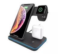 Galahad 3-in-1 Fast wireless Charging Station - 15W Qi-Certified Dock for iPhone 17/16/15/14/13/12/11, Apple Watch & AirPods Pro - Compatible with Nightstand Mode - Sl lack Design