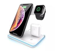 Galahad 3-in-1 Fast Wireless Charging Station | 15W Qi Charger Dock for iPhone, Apple Watch & AirPods | Compatible with MagSafe & Nightstand Mode (White)