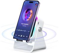 GALAKSIOZ 5-in-1 Wireless Induction Bluetooth Speaker with Adjustable Round Phone Stand, Multifunctional Stereo Sound Bluetooth Speaker, 8 RGB Ambient Light (White, Square)