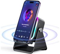 GALAKSIOZ 5-in-1 Wireless Induction Bluetooth Speaker with Adjustable Round Phone Stand, Multifunctional Stereo Sound Bluetooth Speaker, 8 RGB Ambient Light (Black, Square)