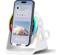 GALAKSIOZ Wireless Induction Bluetooth Speaker, 4-in-1 with 360° Rotating Phone Holder and RGB Ambient Light, High-Definition Surround Stereo Sound with Phone Stand (White, Round)