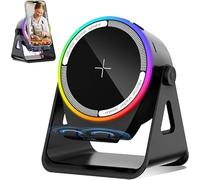 GALAKSIOZ Wireless Induction Bluetooth Speaker, 4-in-1 with 360° Rotating Phone Holder and RGB Ambient Light, High-Definition Surround Stereo Sound with Phone Stand (Black, Round)