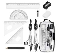GALAMAX 10pcs Maths Set, Protractor And Compass Set, Geometry Sets for Secondary School Ruler Set For Drafting And Drawing Including Rulers Pencil Eraser Sharpener Storage Case School Supplies