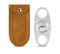 GALAMAX Cigar Cutter, Silver Grain Damascus Stainless Steels Cigar Cutter Scissors with Pouch, Double-Edged Cuban Cigars Cutter Suitable for Most Size of Cigars, Cigar Accessories
