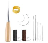 GALAMAX Leather Repair Kit, 11PCS Leather Sewing Tool Including Waxed Thread and Needles for Fabric Sewing, Awl, and Thimble Suitable for Beginners in Leather Craftsmanship DIY Sewing Kit