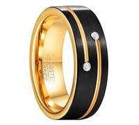 GALANI 8mm Black Engagement Ring for Men Women Gold Groove Ring Black Brushed Tungsten Rings for Wedding Promise Friendship Couples Gift Idea for Anniversary Birthday Father's Day Size V 1/2