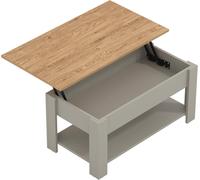 Galano Brixburn Lift Up Coffee Table with Hidden Storage & Shelf, Modern 2-Tier Space Saving Living Room Centre Table, Engineered Wood, Light Grey Oak Finish, 89.5 x 49.5 x 40 cm