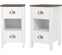 Galano Gemma 2pcs Bedside Table - Stylish 2 Drawer Side Tables with Storage - Storage Cabinets for Bedroom, Hallway, or Entryway - White/Oak