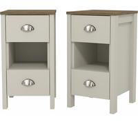 Galano Gemma 2pcs Bedside Table - Stylish 2 Drawer Side Tables with Storage - Storage Cabinets for Bedroom, Hallway, or Entryway - Light Grey/Oak