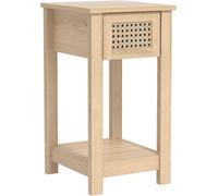 Galano Gio Bedside Table - Stylish Bedside with Rattan Effect - Slim Drawer Side Table with Storage - Cabinet for Bedroom, Hallway or Entryway - Oslo Oak