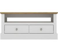 Galano Surrey 2 Drawer Coffee Table - Minimalist Rectangular Living Room Table with Storage Cabinet - Engineered Wood Construction - White/Oak