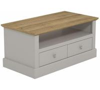 Galano Surrey 2 Drawer Coffee Table - Rectangular Living Room Table with Storage Cabinet - Minimalist Design in Engineered Wood - Light Grey/Oak