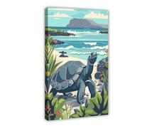Galápagos Islands Art, Giant Tortoises, Wildlife Illustration Canvas Poster Bedroom Decor Landscape Office Room Decor Gift 08x12inch(20x30cm)