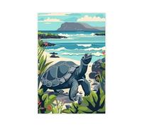 Galápagos Islands Art, Giant Tortoises, Wildlife Illustration Canvas Poster Wall Art Decor Print Picture Paintings for Living Room Bedroom Decoration 24x36inch(60x90cm)