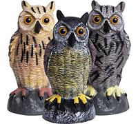 Galashield Plastic Owl Decoys [Set of 3] - Multicolor Owl Statues for Garden & Outdoors, Scare Birds Away, Realistic Design with Reflective Eyes, Weather Resistant