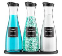 Galasily 3 Pack Laundry Detergent Dispenser Container with Tray, 54OZ Liquid Laundry Soap Dispenser with 12 Labels, Black Laundry Room Organization for Powder, and Fabric Softener