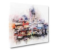 Galata Tower in Istanbul Turkey Canvas Print | Gallery Wrapped 30mm Frame Wall Art | 14x14 inches | Ready to Hang | Abstract Cityscape Picture | Living Room Bedroom Lounge Office