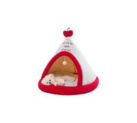Galatée Cat Cave Bed, Cat Igloo Tent, Cozy Pet Bed For Cats Dogs, Soft Plush Cat Bed With Removable Washable Cushion, Cute Cartoon Cat House, Warm Pet Sleeping Bed(L, Red)