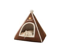 Galatée Cat Cave Bed, Cute Cat House Dog Igloo With Removable Cushion Pillow, Comfortable Triangle Pet Teepee, Warm Pet Nest Improved Sleeping(S, Brown)