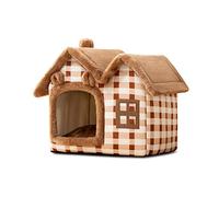 Galatée Cat Cave Bed, Warm And Cosy Plush Cat Igloo, Washable Dog Bed With Removable Pillow Cushion, Improve Sleep, Foldable Cat House(M, Brown)