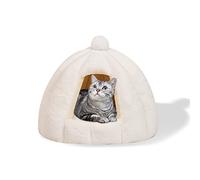 Galatée Cat Cave Bed, Washable Cat Cushion Bed With Nonskid Bottom, Pet Bed With Removable Washable Inner Cushion, Soft And Cosy Plush Cat Igloo(M, White)