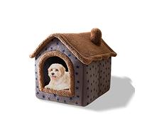 Galatée Cat Cave Bed, Washable Dog Bed, Warm And Cosy Plush Cat Igloo, Foldable Comfortable Pet Cat House, Pet Bed With Nonskid Bottom(M, Brown Stars)