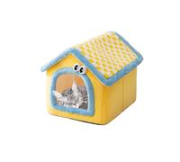 Galatée Cat House, Chimney Cute Cat Cave Bed, Cartoon Soft Pet House, Warm Cats Shelter, Dog Tent With Removable Cushion Pillow(S, Yellow)
