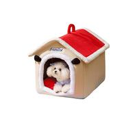 Galatée Cat House, Comfortable Pet Cat Dog House, Cat Puppy Shelter, Foldable Dog Bed With Cushion, Cartoon Cute Cat Cave Bed, Winter Warm Cat House(M, Red)