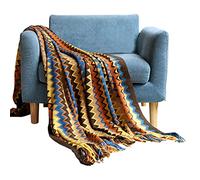 Galatée Colorful Pattern Throw Blanket Bohemian Cotton Cozy Blanket Sofa Blanket Bed Blanket Living Room Bedspread 130x230cm Brown