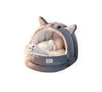 Galatée Cute Cat Bed, Indoor Cat Bed With Removable Cushion, Pet Plush Tent House Cartoon Ear Design Pet Bed With Pompom, Super Soft Pet Sofa Bed(M, Grey)