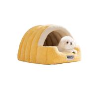 Galatée Dog Bed, Soft Cat Cave Bed With Detachable Cushion, Warm Pet Shelter, Cute Cat House With Anti-Slip Bottom, Indoor Dog Tent(M, Yellow)