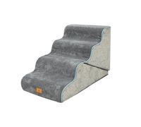 Galatée Foldable Pet Staircase, Fully Removable And Washable, High-Support Foam To Prevent Sagging, Drawstring Corduroy With Dotted Fleece, Non-Slip And Wear-Resistant (Grey)