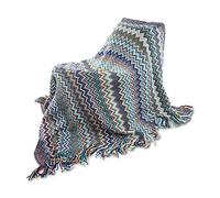 Galatée Multi Color Pattern Bohemian Cotton Cozy Throw Blanket Sofa Blanket Bed Blanket Living Room Sofa 130 x 230 cm Blue