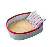 Galatée Oval-Shaped Cooling Pet Bed, Rattan And Oxford Cloth Splicing, Suitable For All Seasons, High-Elastic Sponge Filling, Separate Bed And Mat, Non-Slip Bottom（M,Blue）