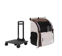 Galatée Pet Backpack, Breathable Nylon For Cats And Dogs, l-Shaped Design For Stable Support, Large Capacity With Roll-Up Curtain(Grey Bag With Pull Rod Base)