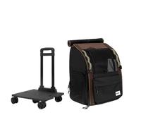Galatée Pet Backpack, Breathable Nylon For Cats And Dogs, l-Shaped Design For Stable Support, Large Capacity With Roll-Up Curtain(Black Bag With Pull Rod Base)