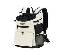 Galatée Pet backpack with sturdy base, X-shaped crossover design, breathable mesh, and Oxford cloth. Suitable for small to medium-sized cats and dogs（S,Off-White）
