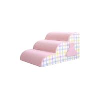 Galatée Pet Cat And Dog Climbing Stairs To Bed, Breathable Cotton Fleece Material, Removable And Washable Cover, Non-Slip And Sturdy Side Ramp(3 layer, Checkered Pink)