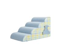 Galatée Pet Cat And Dog Climbing Stairs To Bed, Breathable Cotton Fleece Material, Removable And Washable Cover, Non-Slip And Sturdy Side Ramp(4 laye, checkered blue)