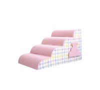 Galatée Pet Cat And Dog Climbing Stairs To Bed, Breathable Cotton Fleece Material, Removable And Washable Cover, Non-Slip And Sturdy Side Ramp(4 layer, Checkered Pink)