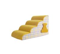 Galatée Pet Cat And Dog Climbing Stairs To Bed, Breathable Cotton Fleece Material, Removable And Washable Cover, Non-Slip And Sturdy Side Ramp(4 layer, Checkered yellow)