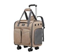 Galatée Pet Rolling Luggage, Made Of Ventilated Polyester Mesh, With Braked And Shock-Absorbing Universal Wheels, Non-Slip And Comfortable Grip, Suitable For Both Cats And Dogs（Brown）
