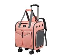 Galatée Pet Rolling Luggage, Made Of Ventilated Polyester Mesh, With Braked And Shock-Absorbing Universal Wheels, Non-Slip And Comfortable Grip, Suitable For Both Cats And Dogs（Pink）