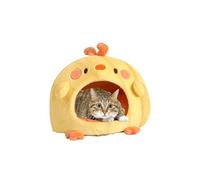 Galatée Plush Warm Cat Igloo, Super Soft Calming Cat Igloo Home, Cute Foldable Portable Pet Bed - Washable Cushion (M, Yellow)