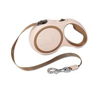 Galatée Retractable Dog Lead, One-Button Brake & Lock, 360° Tangle-Free Extendable Dog Leash With High Density Nylon Braided Tape(M, Brown)