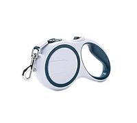 Galatée Retractable Dog Lead, One-Button Brake & Lock, 360° Tangle-Free Extendable Dog Leash With High Density Nylon Braided Tape(M, Blue & White)