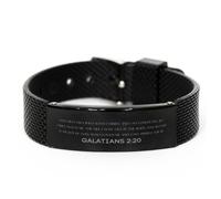 Galatians 2:20 Christian Black Shark Mesh Bracelet Gifts, Faith Message Prayer Galatians 2:20 Religious Bracelets for Women Men Galatians 2:20 Bible Verse Inspirational Mantra Adjustable Bracelet