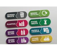 GALATIANS® 8 Sticker Set: Mixed Waste (150 x 50 mm) | Recycling Stickers For Bins | General Waste Stickers For Bins | Outdoor Use | Durable & Clear Bin Sticker Set