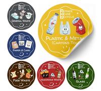 Galatians® Pack of 6 Bin Stickers Recycling and General Waste | Ø10cm, English, Glowy | Educative, Funny | Recycle Bin Stickers