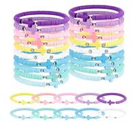 Galaton 30 Pcs Cross Bracelets Bulk Friendship Bracelets Candy Colors Handmade Clay Bead Christian Wristbands for Women Men Colorful Religious Friendship Bracelets Inspirational Reminder Gifts